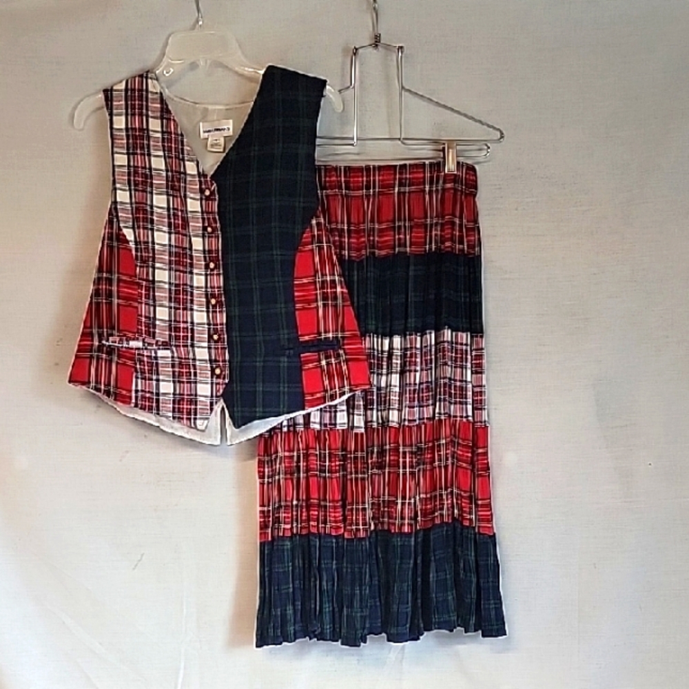 Vintage Tartan Plaid Vest and Skirt Set